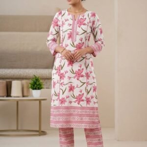 Scarlet Bloom Cotton Kurti Pant Set