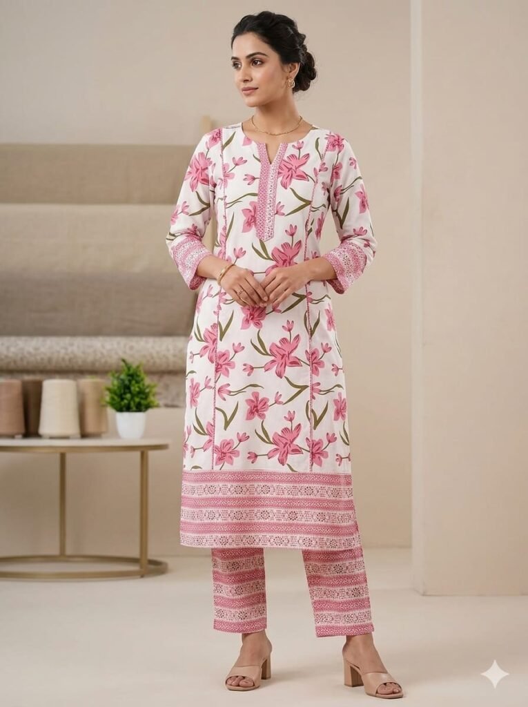 Scarlet Bloom Cotton Kurti Pant Set