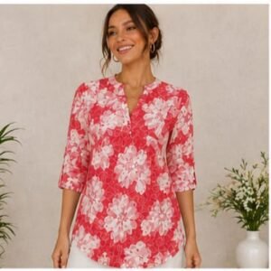 Ruby Radiance Floral Tunic Top